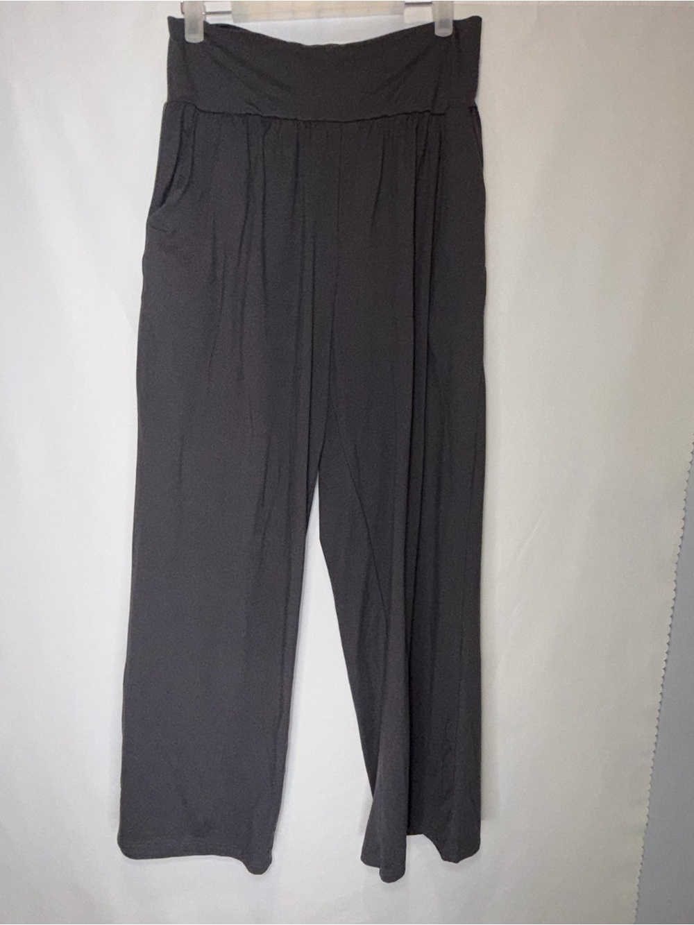 Wide Leg Fold-Over Waist Pants - Black